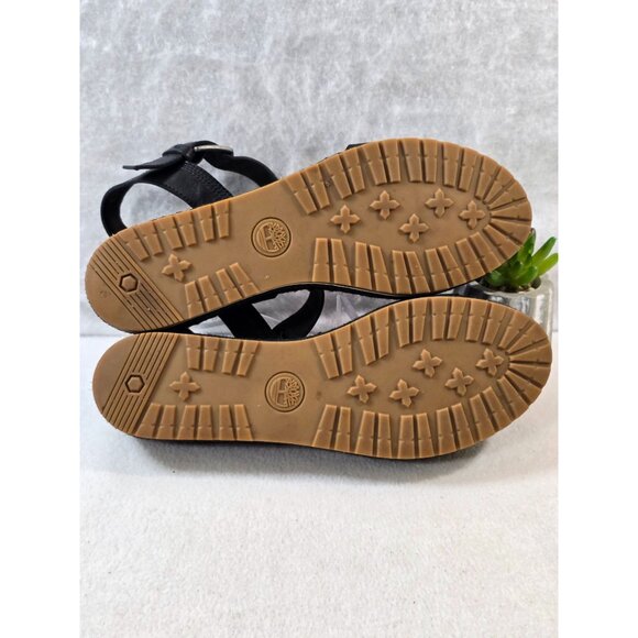 Timberland Womens Black Leather Espadrille Platform Sandals Size 11 Adjustable - Picture 5 of 13
